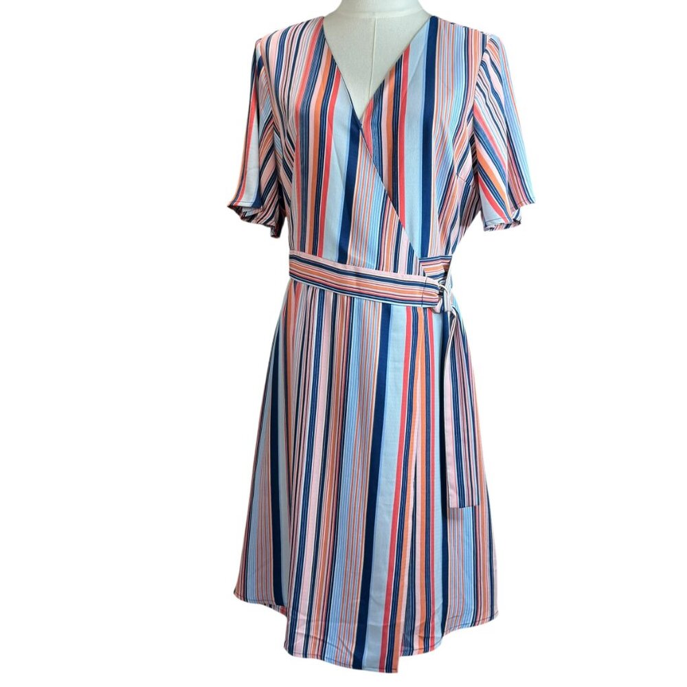 Skies are Blue striped faux wrap dress.  Size M